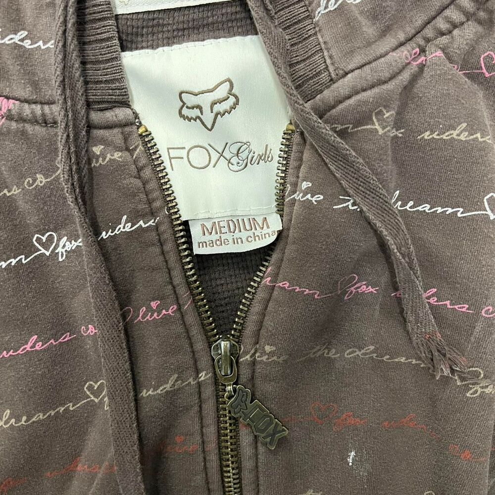 Brown fox zip up hoodie womens medium fox riders girls embroidered scripture y2k - Picture 2 of 8